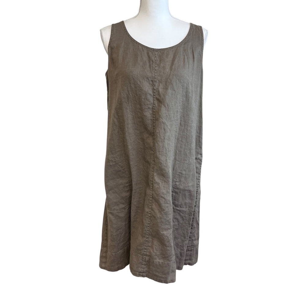 J.JILL‎ Love Linen Brown Dress M Shift Sleeveless Pockets Lagenlook Boho Travel - Picture 14 of 14